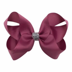 AMANDA - 11 cm. Sløjfe m/glitter knude - Grosgrain - Victorian Rose/Sølv