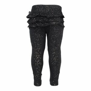 ABIGAIL - Sorte Glitter leggings m/flæsenumse