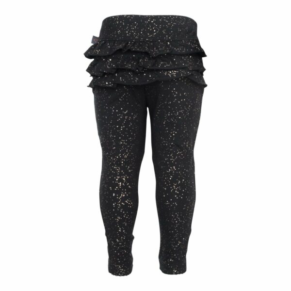 ABIGAIL - Sorte Glitter leggings m/flæsenumse