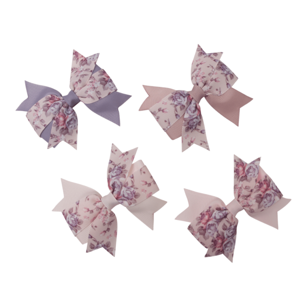 AGNES -  8 cm. Flad Blomsterprintet Sløjfe - Grosgrain