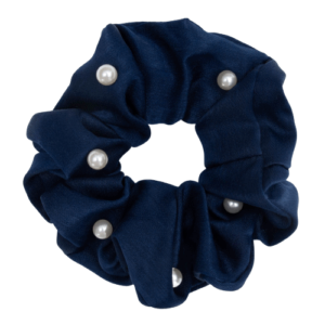 Navy Satin Scrunchie med perler