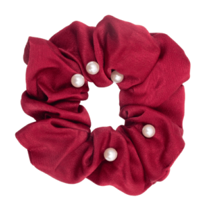 Rød Satin Scrunchie med perler