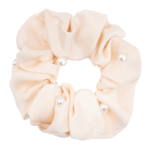 Creme Satin Scrunchie med perler