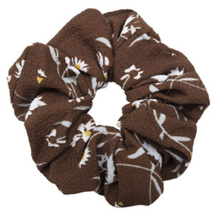 Brun crepe scrunchie med blomster