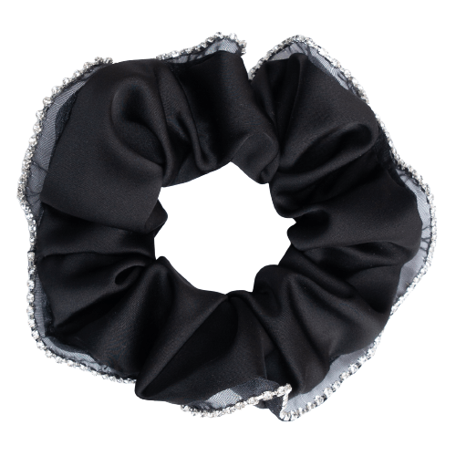 Paradis erfaring Så mange Scrunchie i satin med kant af glitter sten i sort