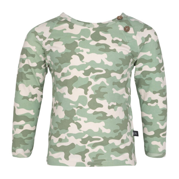 Noah bluse med albue lapper i green camou print
