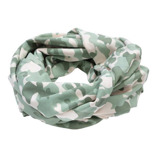 SS21 Andy Tubetørklæde med tryk knapper i green camou print