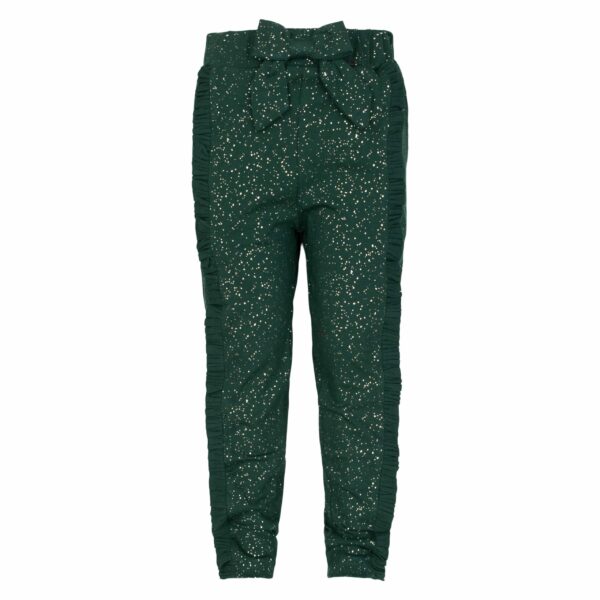 Mille Opal Green scaled | Opal green / glitter Mille bukser med sløjfe og flæser