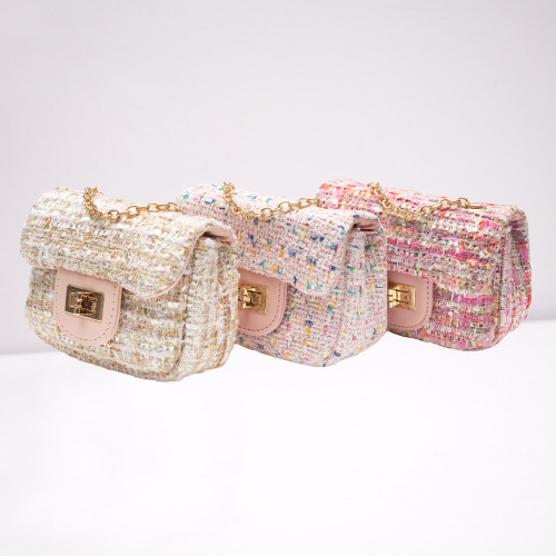Taske alle | NAOMI - Lyserød Mini boucle taske med kæde