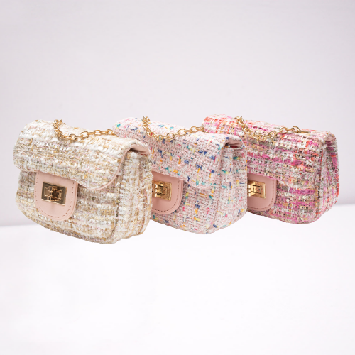 Naomi Pink Mini boucle taske med kæde I Little Wonders