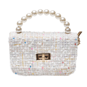 GIGI - Hvid Mini boucle taske m/ perlehåndtag